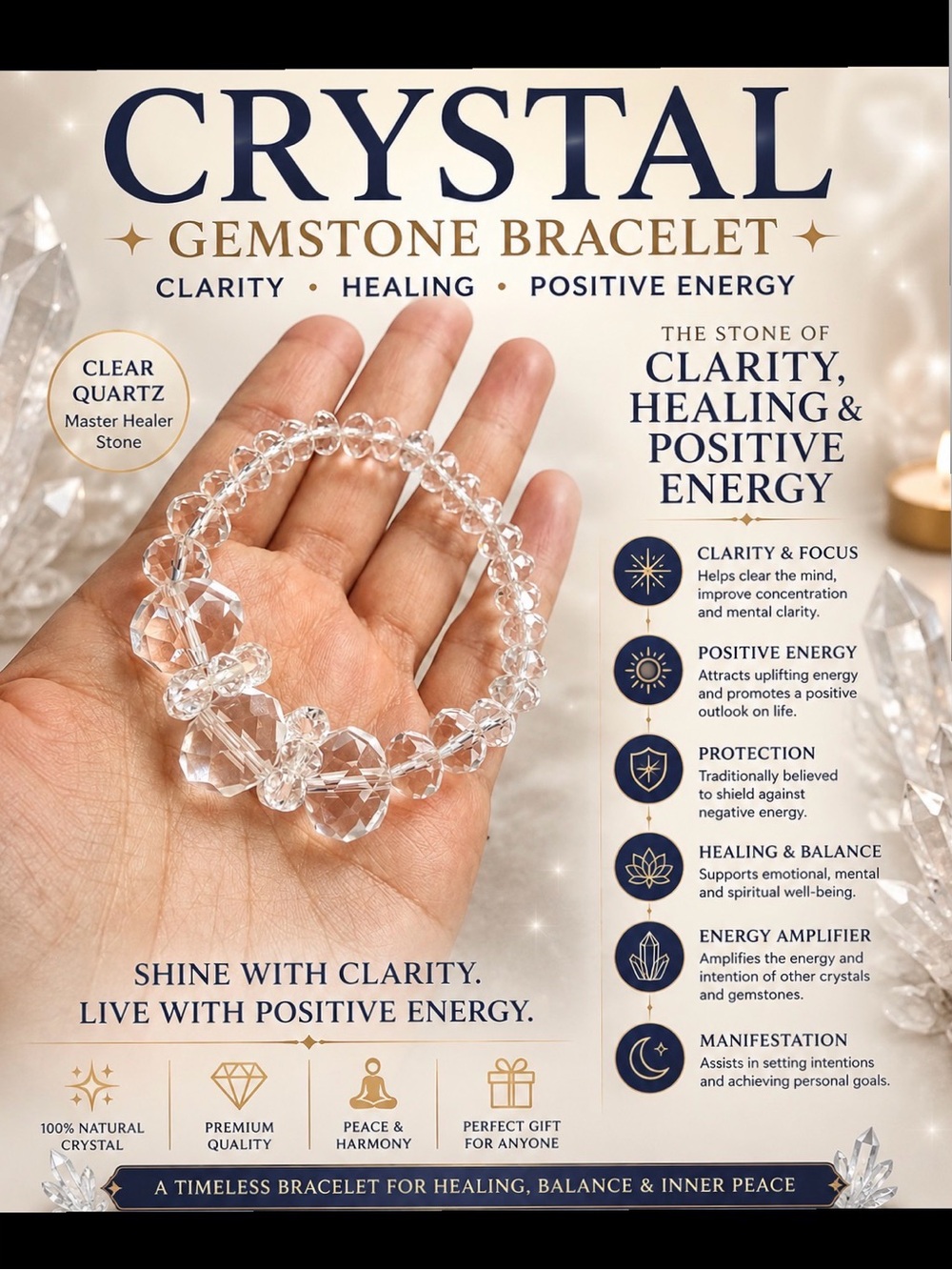 Crystal Clear Quartz Gemstone Bracelet - Clear Quartz